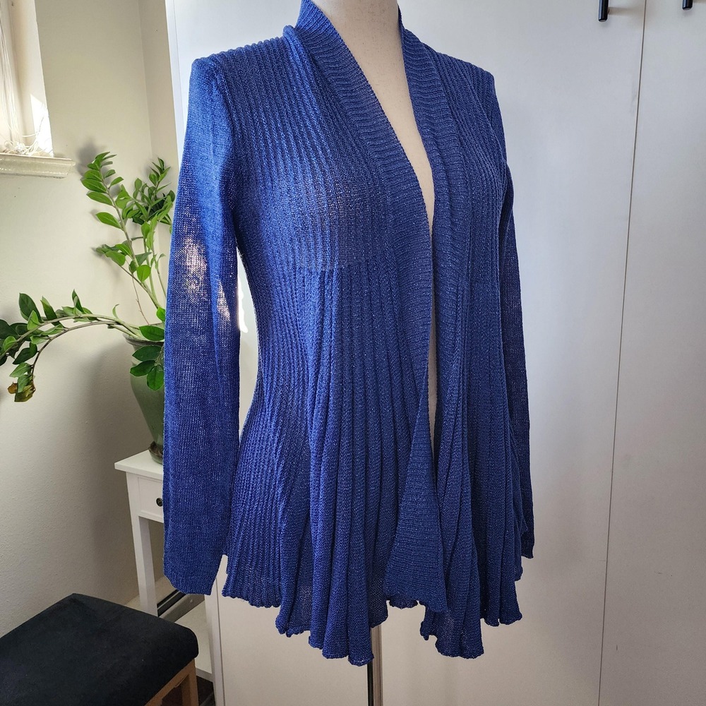 XL periwinkle blue with sparkly cyan blue glitter throughout open front cardigan